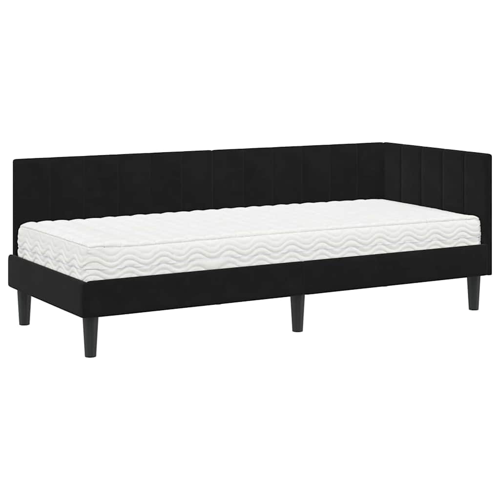 Hoekbedframe met Matras met matras 2 pcs Zwart Fluweel is nu te koop bij PeponiXL, paradijselijk wonen!