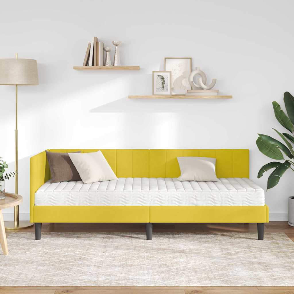 Hoekbedframe met Matras met hoofdeinde 2 pcs Geel Fluweel is nu te koop bij PeponiXL, paradijselijk wonen!
