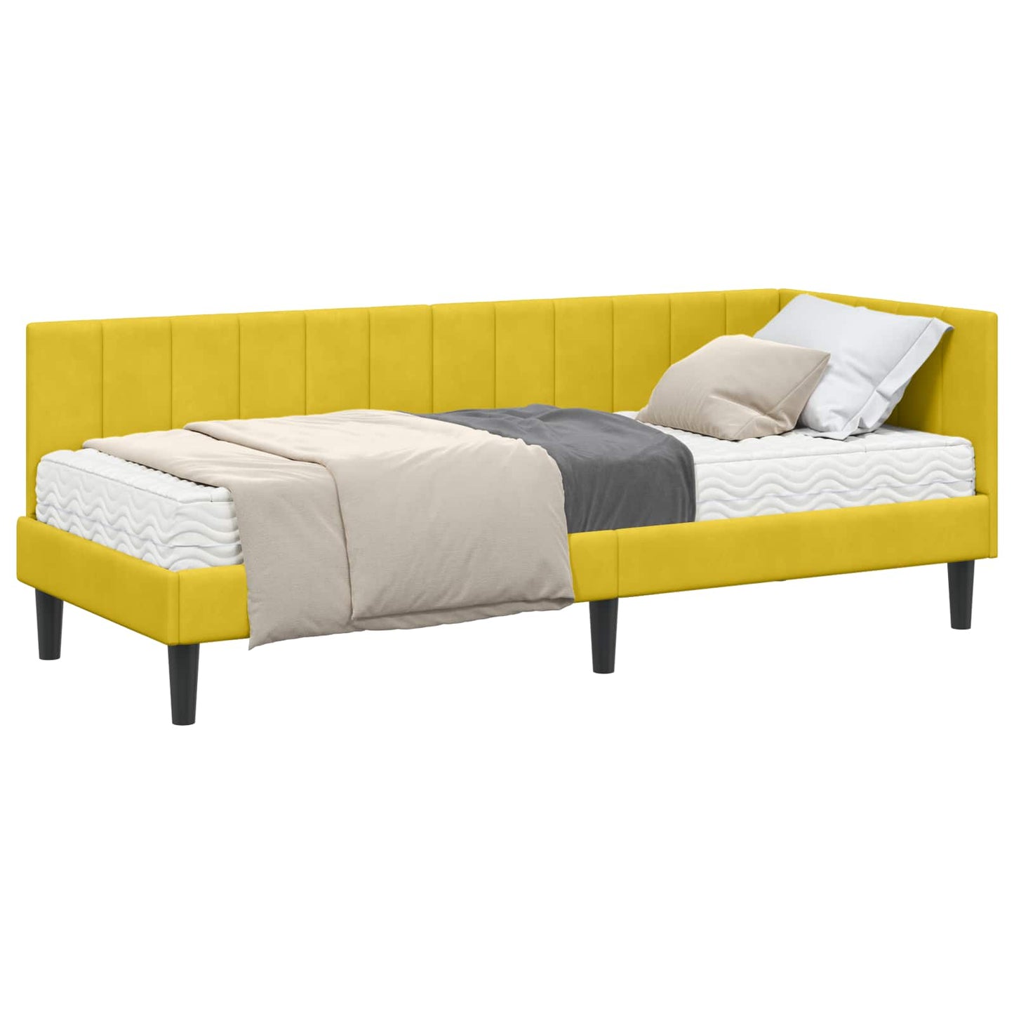 Hoekbedframe met Matras met hoofdeinde 2 pcs Geel Fluweel is nu te koop bij PeponiXL, paradijselijk wonen!