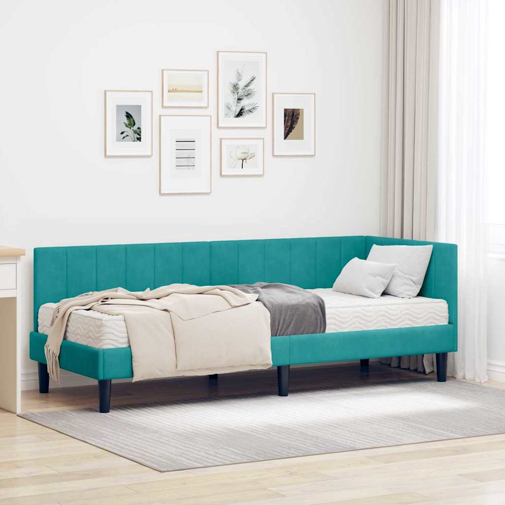 Hoekbedframe met Matras met hoofdeinde 2 pcs Turquoise Fluweel is nu te koop bij PeponiXL, paradijselijk wonen!