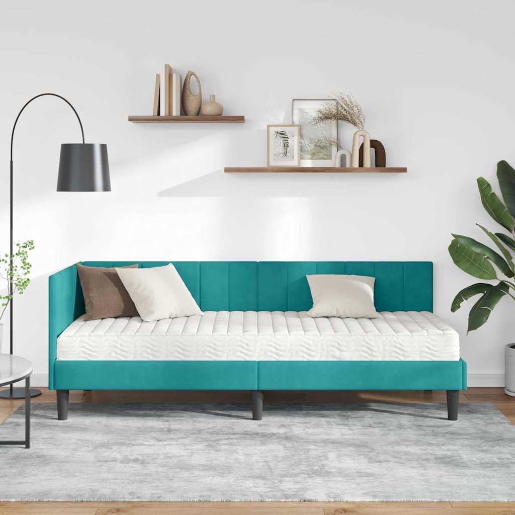 Hoekbedframe met Matras met hoofdeinde 2 pcs Turquoise Fluweel is nu te koop bij PeponiXL, paradijselijk wonen!
