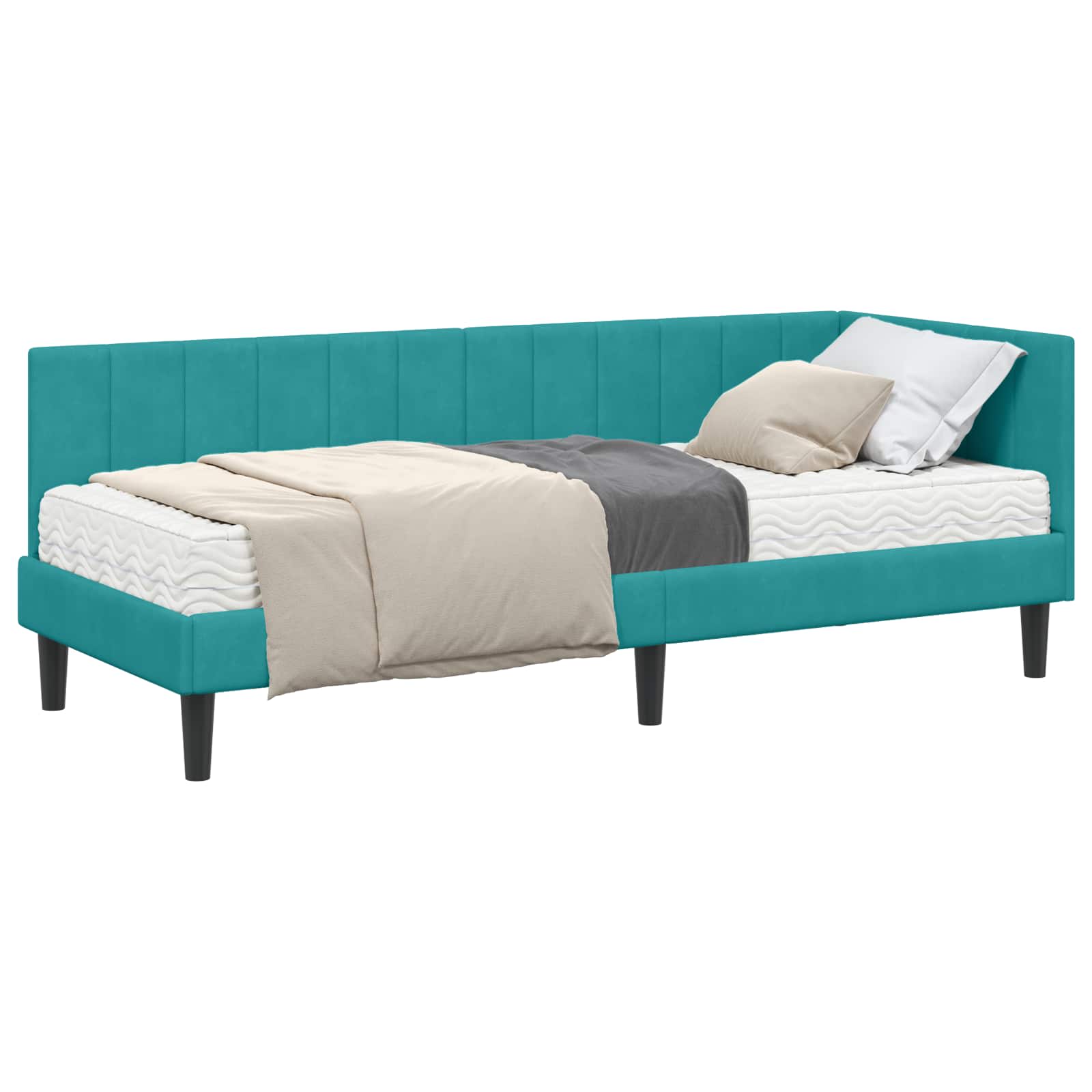 Hoekbedframe met Matras met hoofdeinde 2 pcs Turquoise Fluweel is nu te koop bij PeponiXL, paradijselijk wonen!