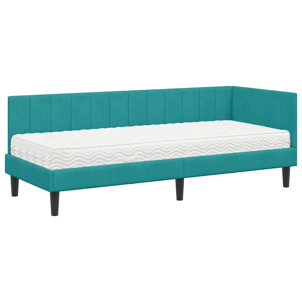 Hoekbedframe met Matras met hoofdeinde 2 pcs Turquoise Fluweel is nu te koop bij PeponiXL, paradijselijk wonen!