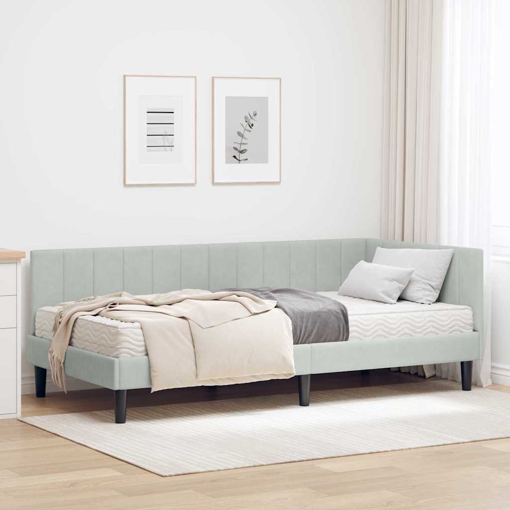 Hoekbedframe met Matras met matras 2 pcs Lichtgrijs Fluweel is nu te koop bij PeponiXL, paradijselijk wonen!