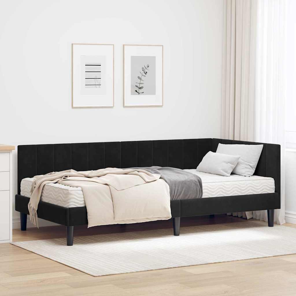 Hoekbedframe met Matras met matras 2 pcs Zwart Fluweel is nu te koop bij PeponiXL, paradijselijk wonen!