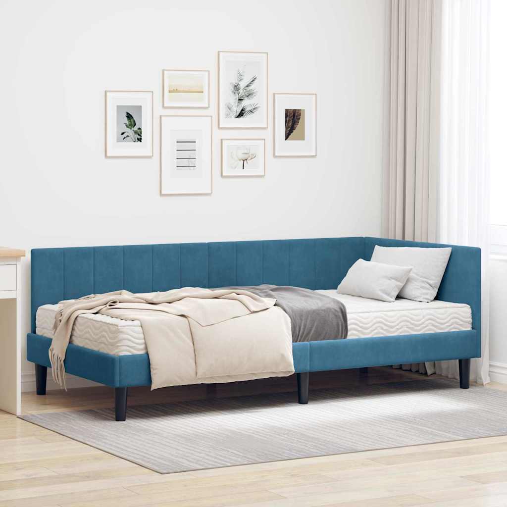 Hoekbedframe met Matras met matras 2 pcs Blauw Fluweel is nu te koop bij PeponiXL, paradijselijk wonen!