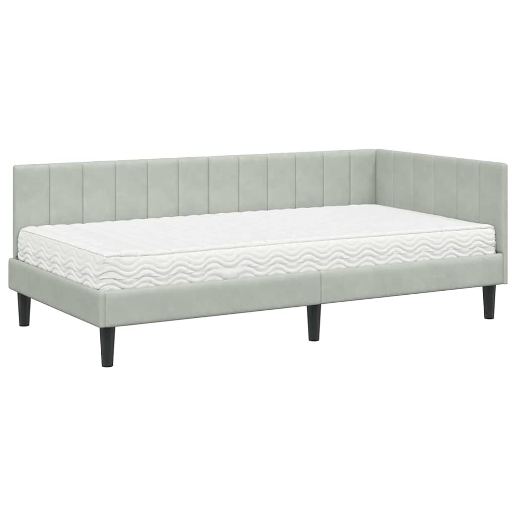 Hoekbedframe met Matras met matras 2 pcs Lichtgrijs Fluweel is nu te koop bij PeponiXL, paradijselijk wonen!