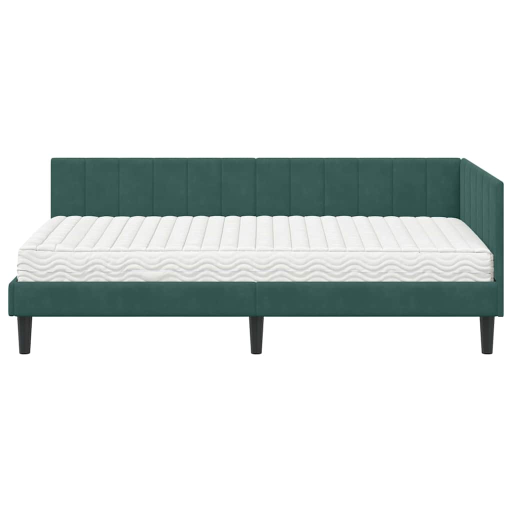 Hoekbedframe met Matras met matras 2 pcs Groen Fluweel is nu te koop bij PeponiXL, paradijselijk wonen!