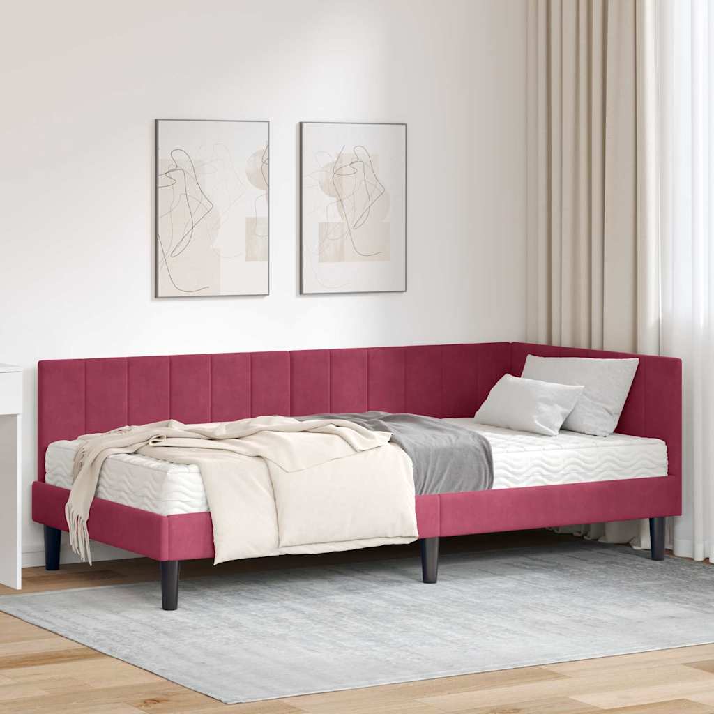 Hoekbedframe met Matras met matras 2 pcs Groen Fluweel is nu te koop bij PeponiXL, paradijselijk wonen!