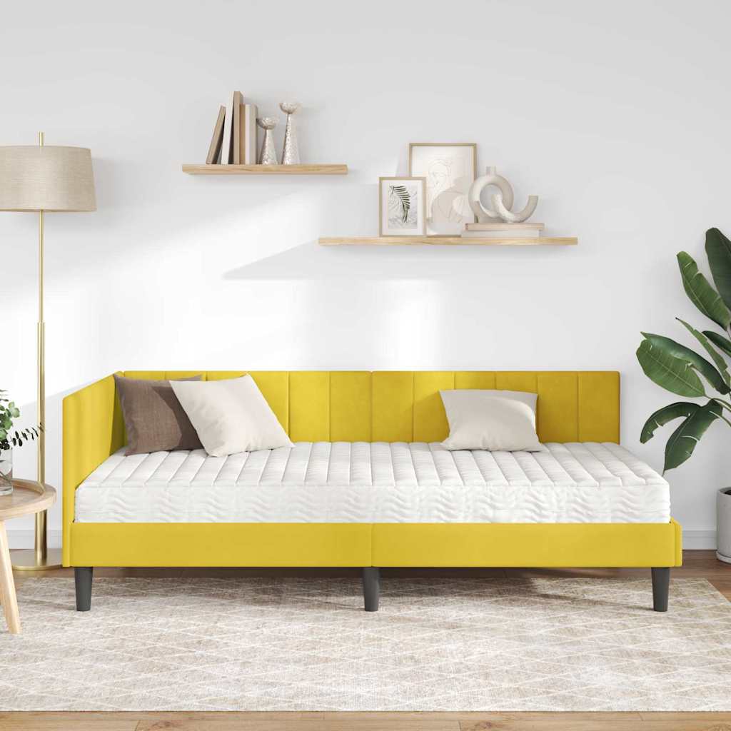 Hoekbedframe met Matras met hoofdeinde 2 pcs Geel Fluweel is nu te koop bij PeponiXL, paradijselijk wonen!