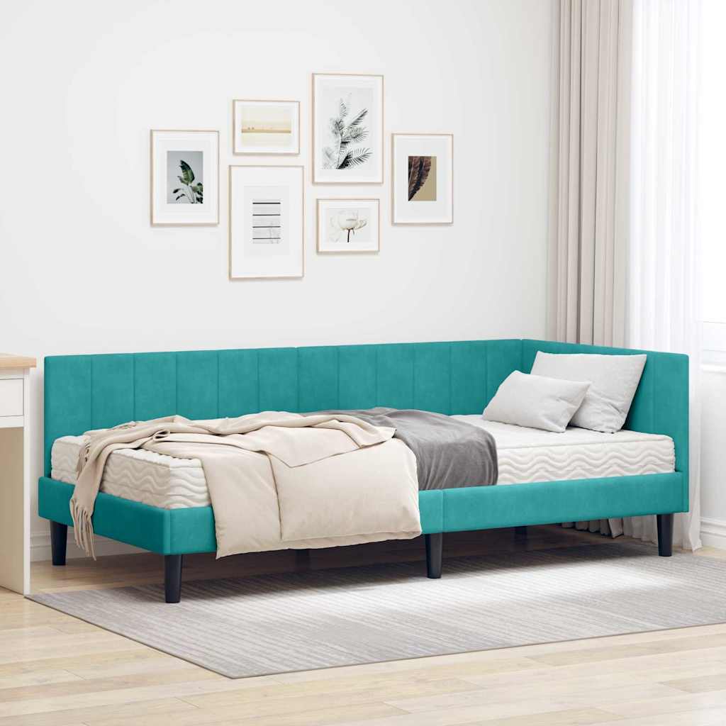Hoekbedframe met Matras met matras 2 pcs Turquoise Fluweel is nu te koop bij PeponiXL, paradijselijk wonen!