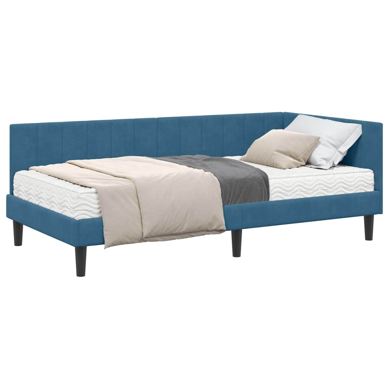 Hoekbedframe met Matras met matras 2 pcs Blauw Fluweel is nu te koop bij PeponiXL, paradijselijk wonen!