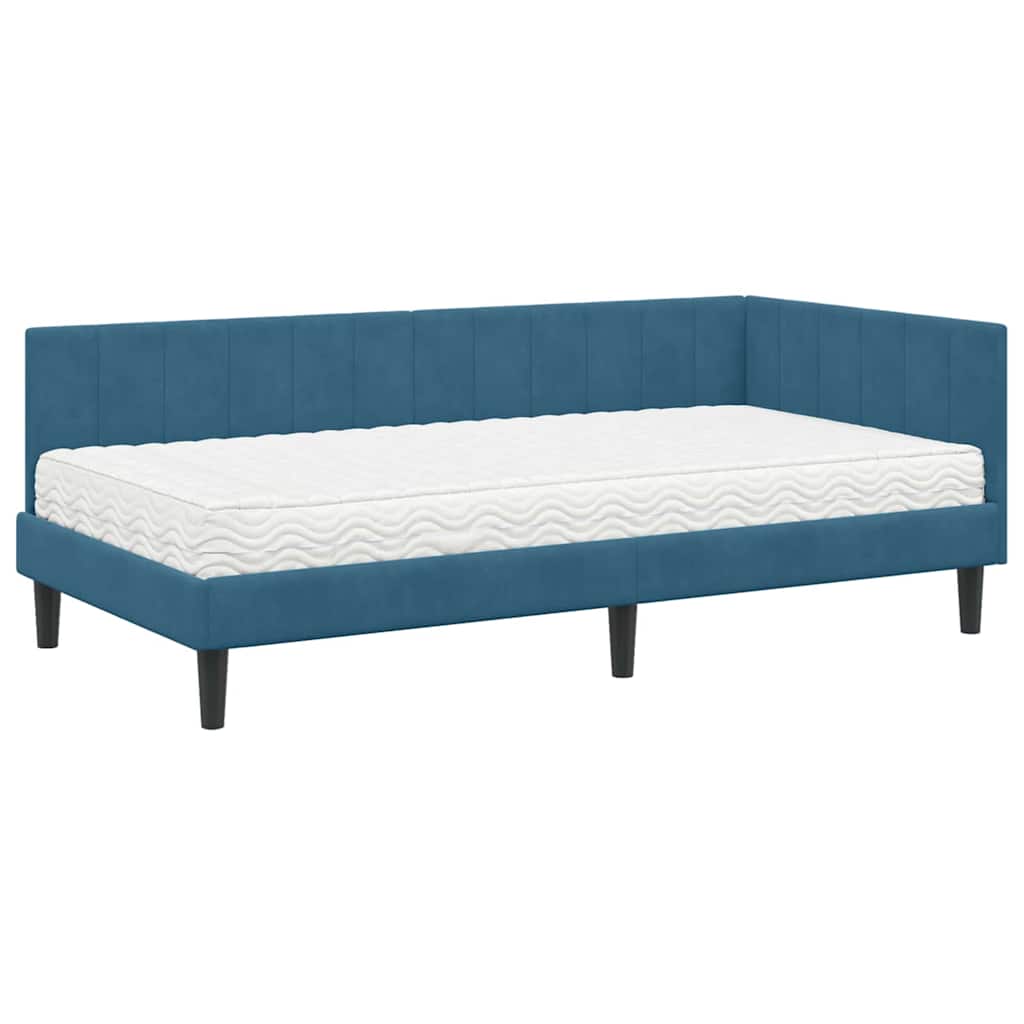 Hoekbedframe met Matras met matras 2 pcs Blauw Fluweel is nu te koop bij PeponiXL, paradijselijk wonen!