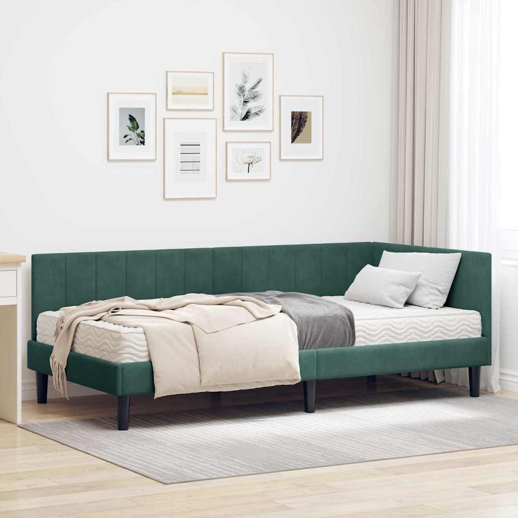 Hoekbedframe met Matras met matras 2 pcs Groen Fluweel is nu te koop bij PeponiXL, paradijselijk wonen!
