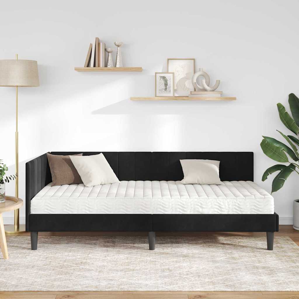 Hoekbedframe met Matras met matras 2 pcs Zwart Fluweel is nu te koop bij PeponiXL, paradijselijk wonen!