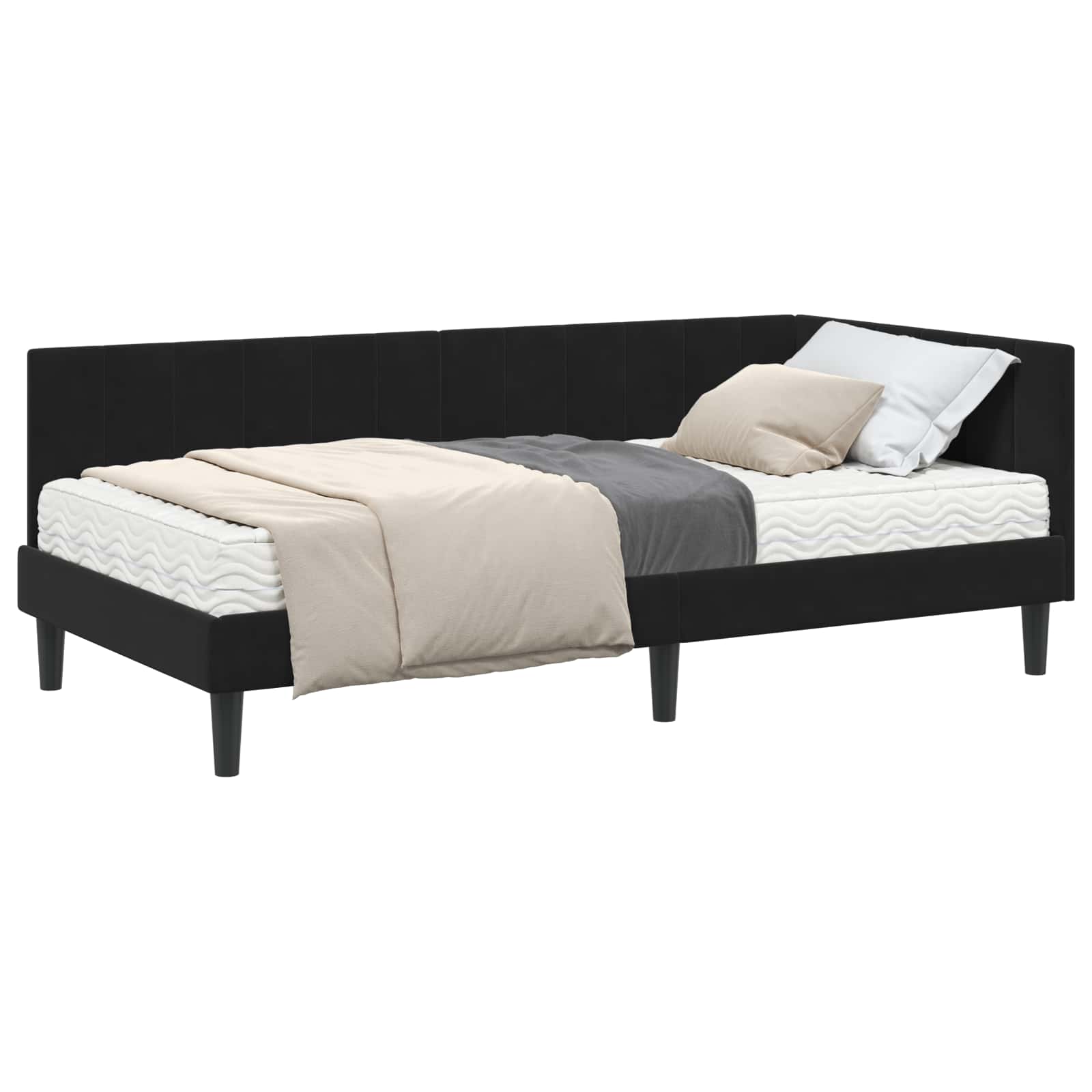 Hoekbedframe met Matras met matras 2 pcs Zwart Fluweel is nu te koop bij PeponiXL, paradijselijk wonen!