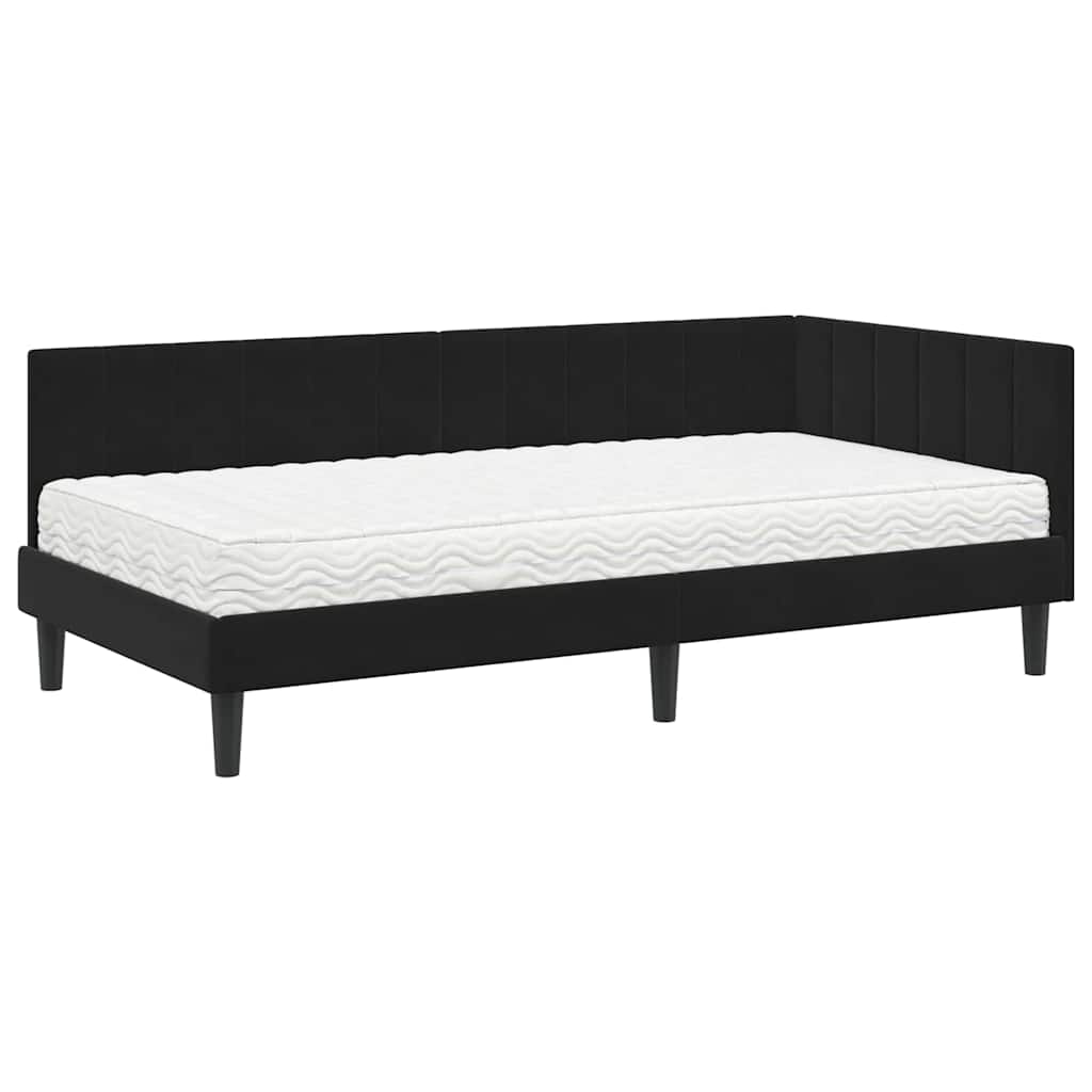 Hoekbedframe met Matras met matras 2 pcs Zwart Fluweel is nu te koop bij PeponiXL, paradijselijk wonen!