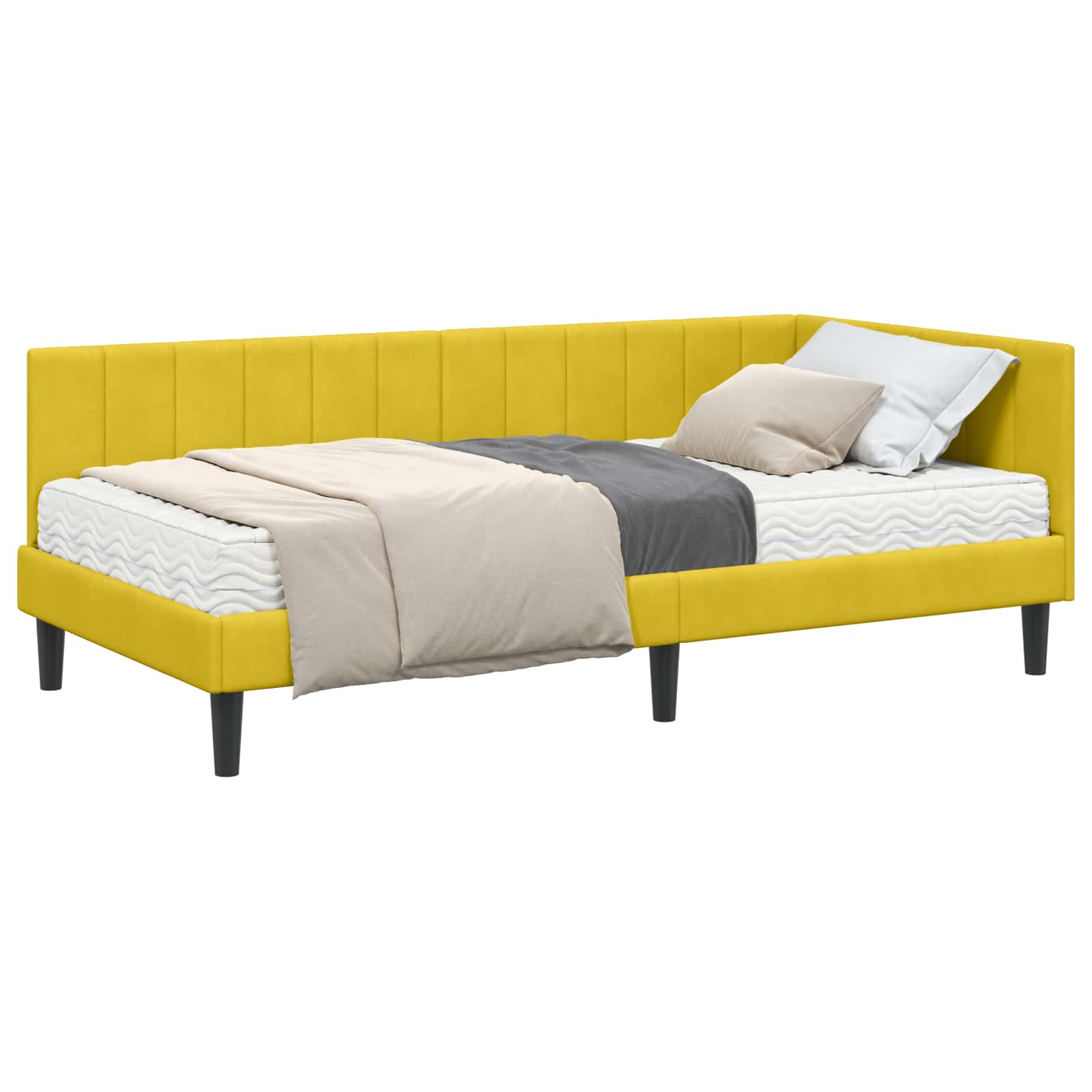 Hoekbedframe met Matras met matras 2 pcs Geel Fluweel is nu te koop bij PeponiXL, paradijselijk wonen!