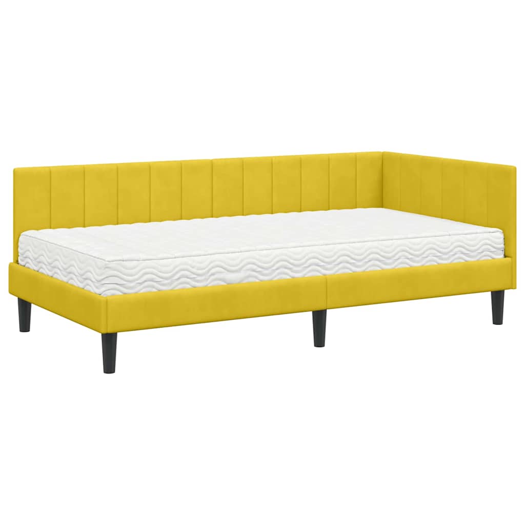 Hoekbedframe met Matras met matras 2 pcs Geel Fluweel is nu te koop bij PeponiXL, paradijselijk wonen!
