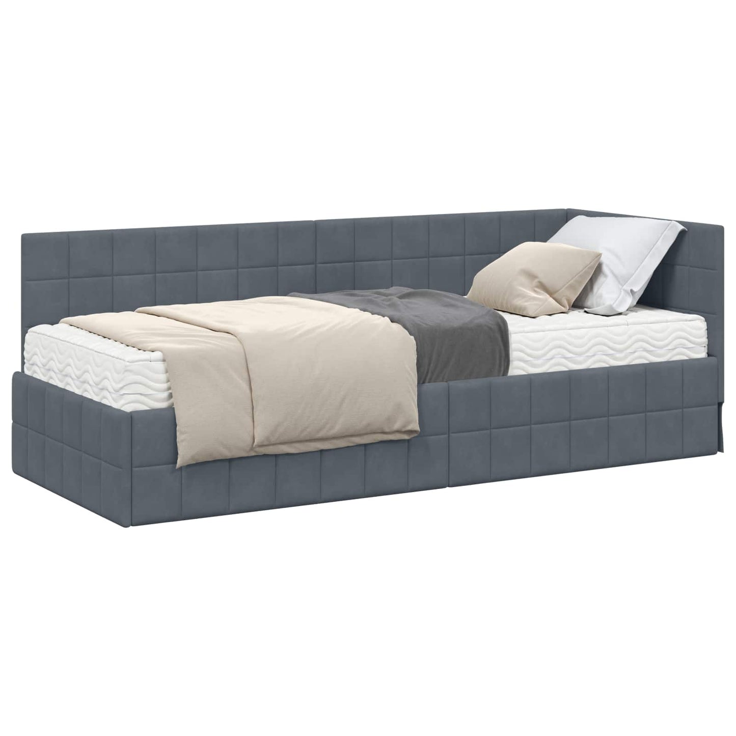 Hoekbedframe met Matras met hoofdeinde 2 pcs Grijs Fluweel is nu te koop bij PeponiXL, paradijselijk wonen!
