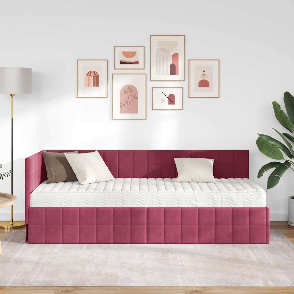 Hoekbedframe met Matras met hoofdeinde 2 pcs Groen Fluweel is nu te koop bij PeponiXL, paradijselijk wonen!