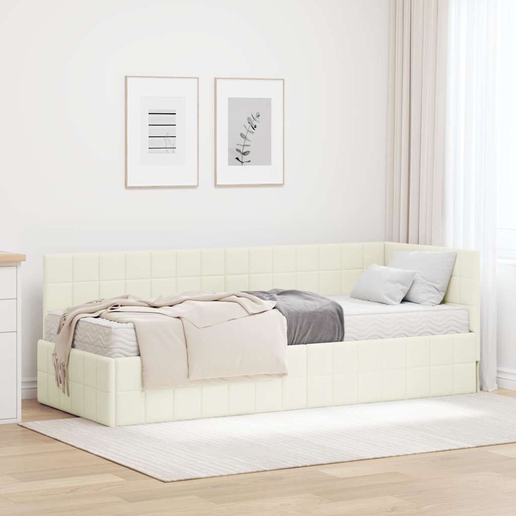 Hoekbedframe met Matras met hoofdeinde 2 pcs Crème Fluweel is nu te koop bij PeponiXL, paradijselijk wonen!