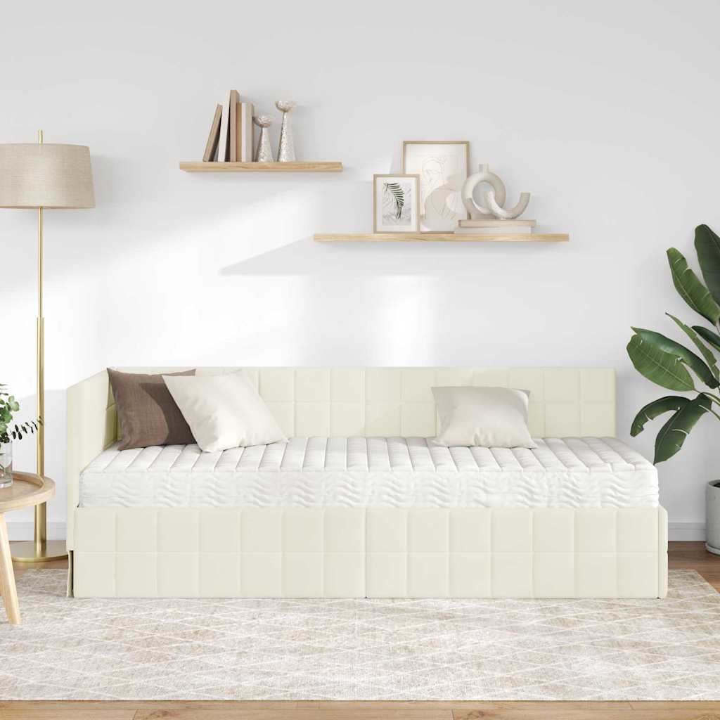 Hoekbedframe met Matras met hoofdeinde 2 pcs Crème Fluweel is nu te koop bij PeponiXL, paradijselijk wonen!