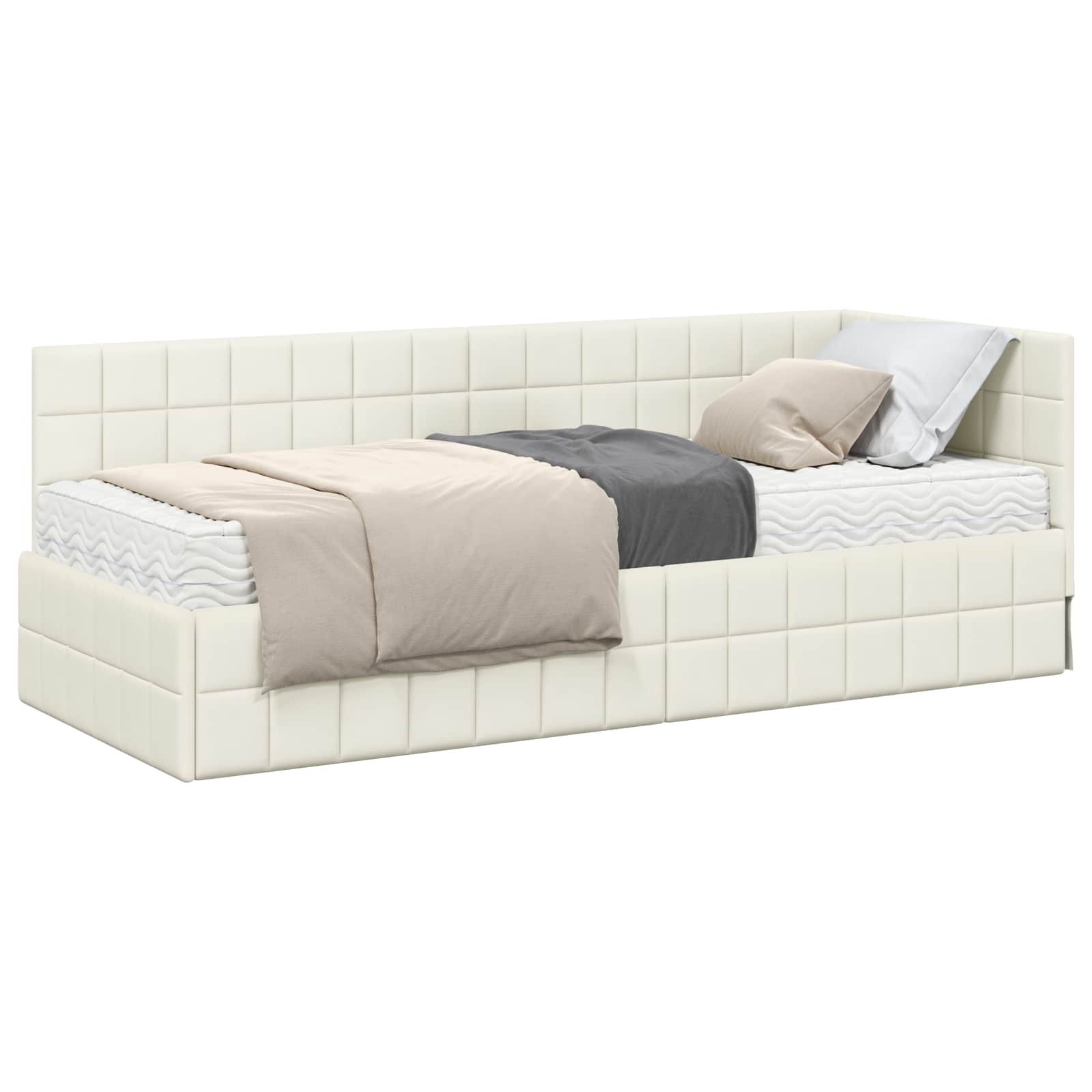 Hoekbedframe met Matras met hoofdeinde 2 pcs Crème Fluweel is nu te koop bij PeponiXL, paradijselijk wonen!