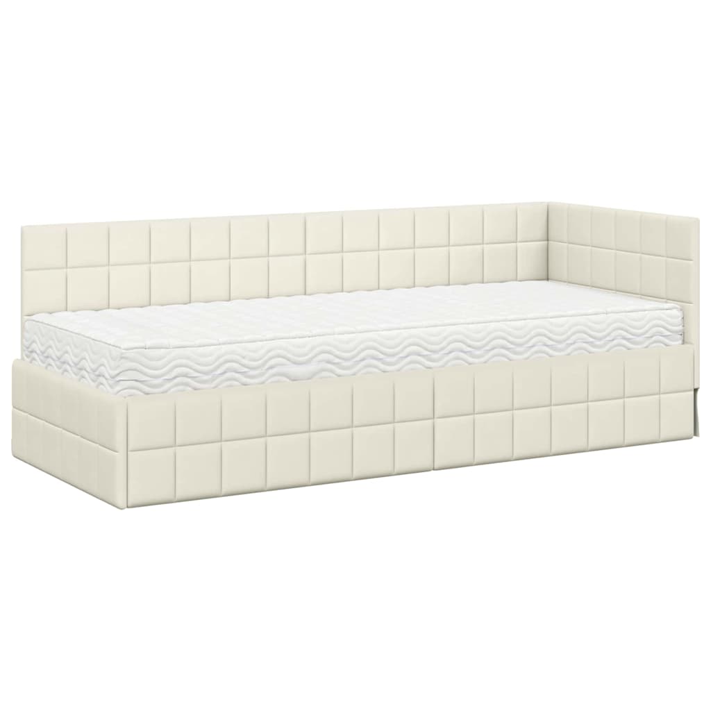 Hoekbedframe met Matras met hoofdeinde 2 pcs Crème Fluweel is nu te koop bij PeponiXL, paradijselijk wonen!