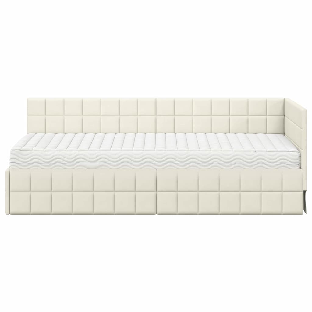 Hoekbedframe met Matras met hoofdeinde 2 pcs Crème Fluweel is nu te koop bij PeponiXL, paradijselijk wonen!