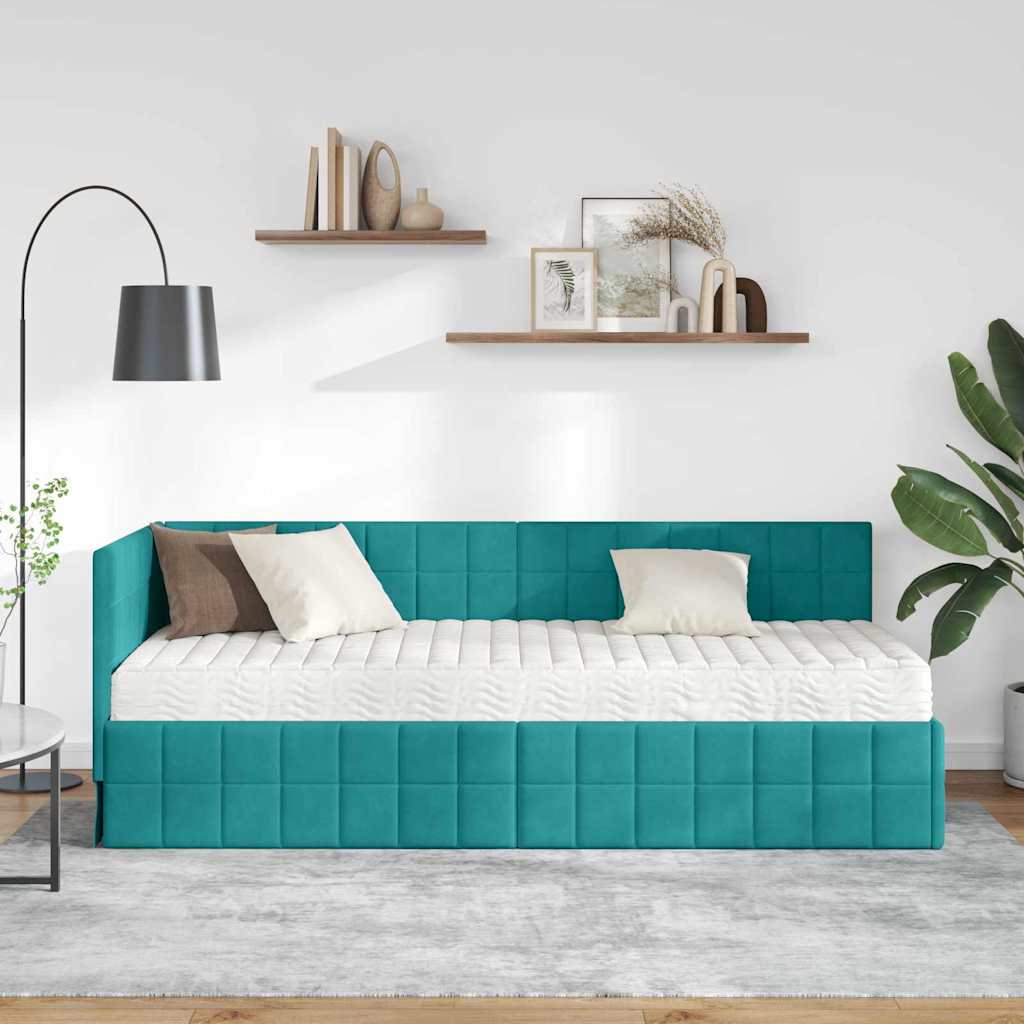 Hoekbedframe met Matras met hoofdeinde 2 pcs Turquoise Fluweel is nu te koop bij PeponiXL, paradijselijk wonen!