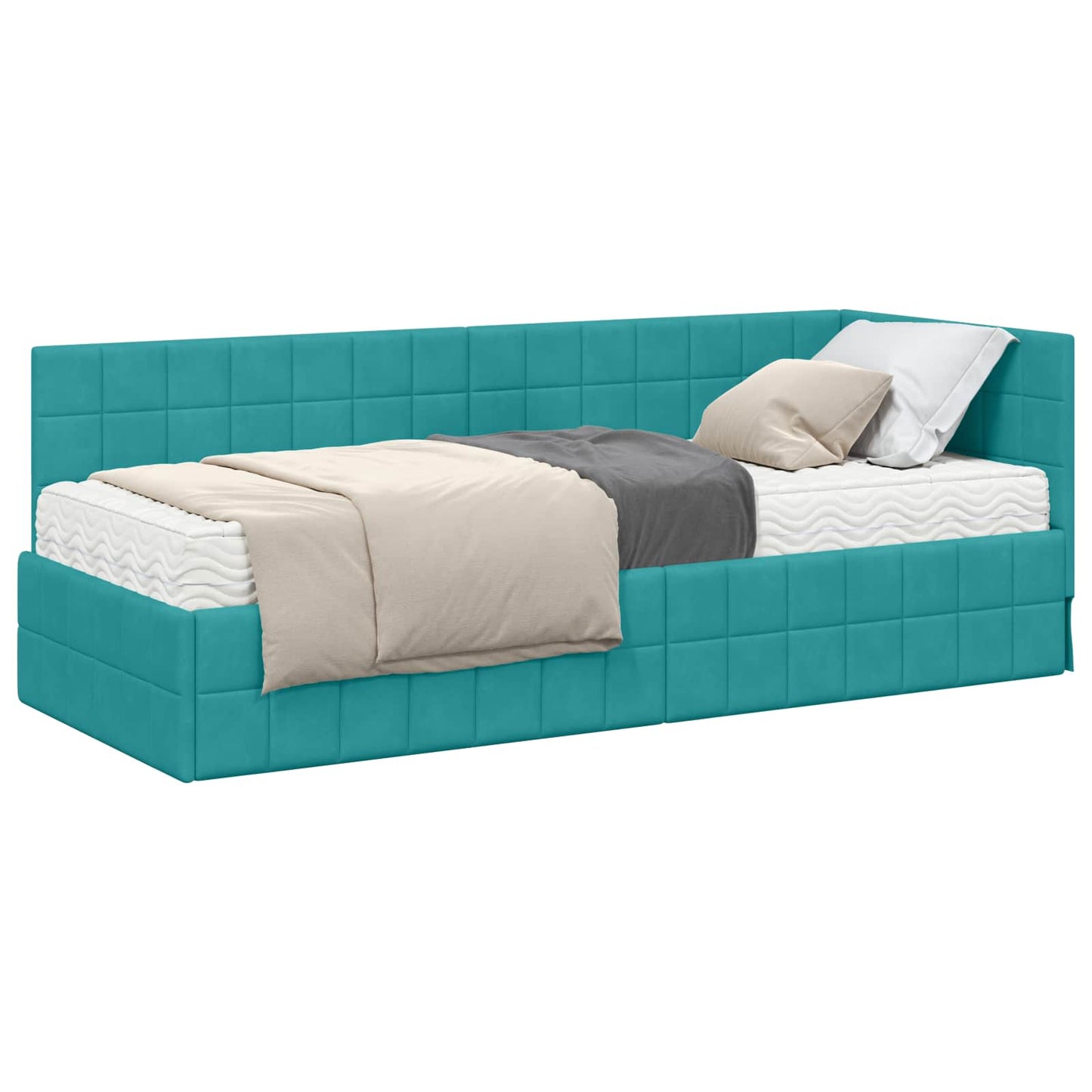 Hoekbedframe met Matras met hoofdeinde 2 pcs Turquoise Fluweel is nu te koop bij PeponiXL, paradijselijk wonen!
