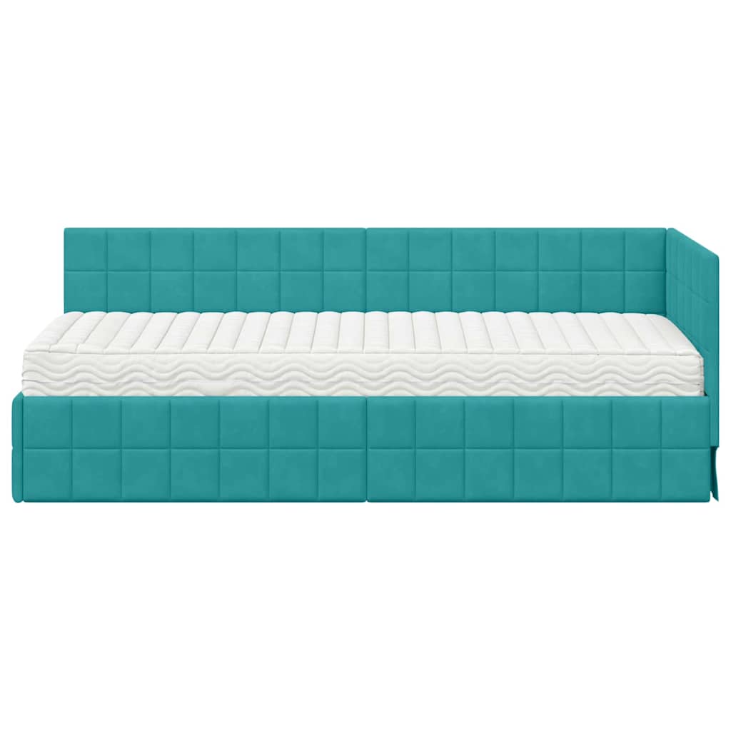Hoekbedframe met Matras met hoofdeinde 2 pcs Turquoise Fluweel is nu te koop bij PeponiXL, paradijselijk wonen!