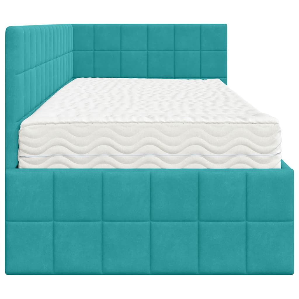 Hoekbedframe met Matras met hoofdeinde 2 pcs Turquoise Fluweel is nu te koop bij PeponiXL, paradijselijk wonen!