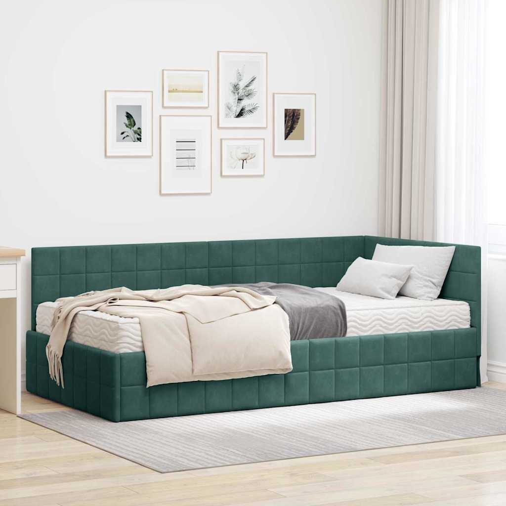 Hoekbedframe met Matras met hoofdeinde 2 pcs Groen Fluweel is nu te koop bij PeponiXL, paradijselijk wonen!