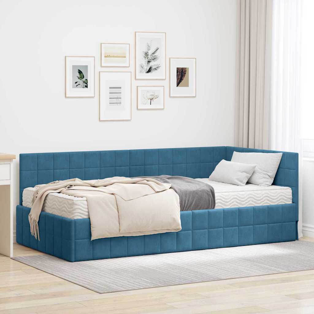 Hoekbedframe met Matras met hoofdeinde 2 pcs Blauw Fluweel is nu te koop bij PeponiXL, paradijselijk wonen!
