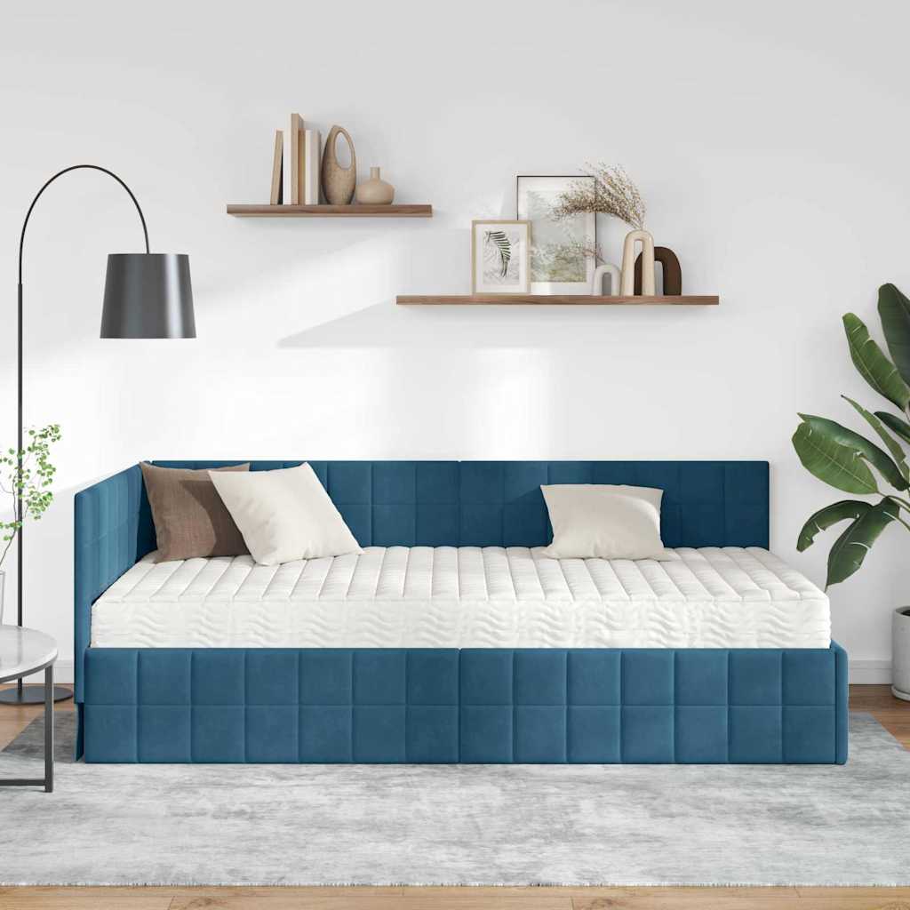 Hoekbedframe met Matras met hoofdeinde 2 pcs Blauw Fluweel is nu te koop bij PeponiXL, paradijselijk wonen!