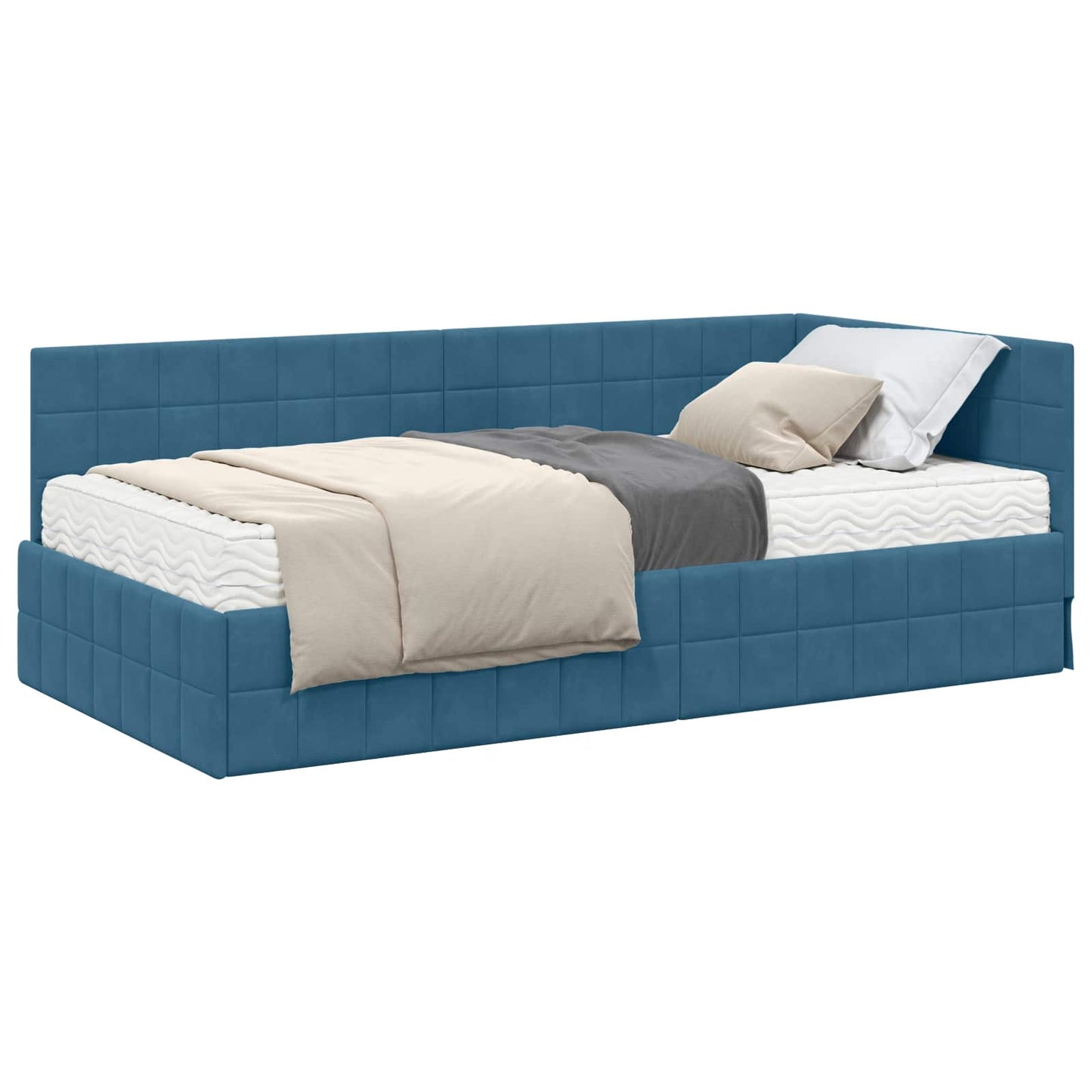 Hoekbedframe met Matras met hoofdeinde 2 pcs Blauw Fluweel is nu te koop bij PeponiXL, paradijselijk wonen!