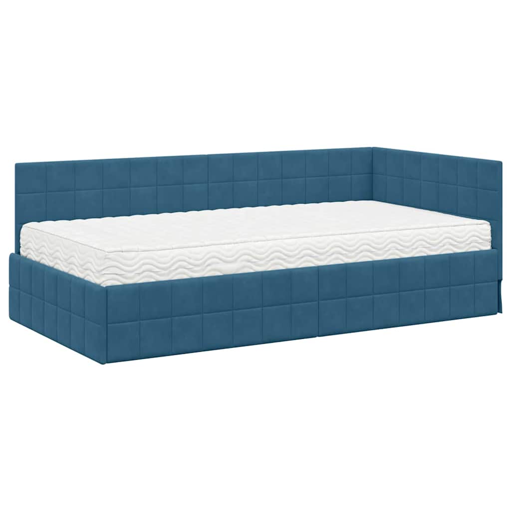 Hoekbedframe met Matras met hoofdeinde 2 pcs Blauw Fluweel is nu te koop bij PeponiXL, paradijselijk wonen!