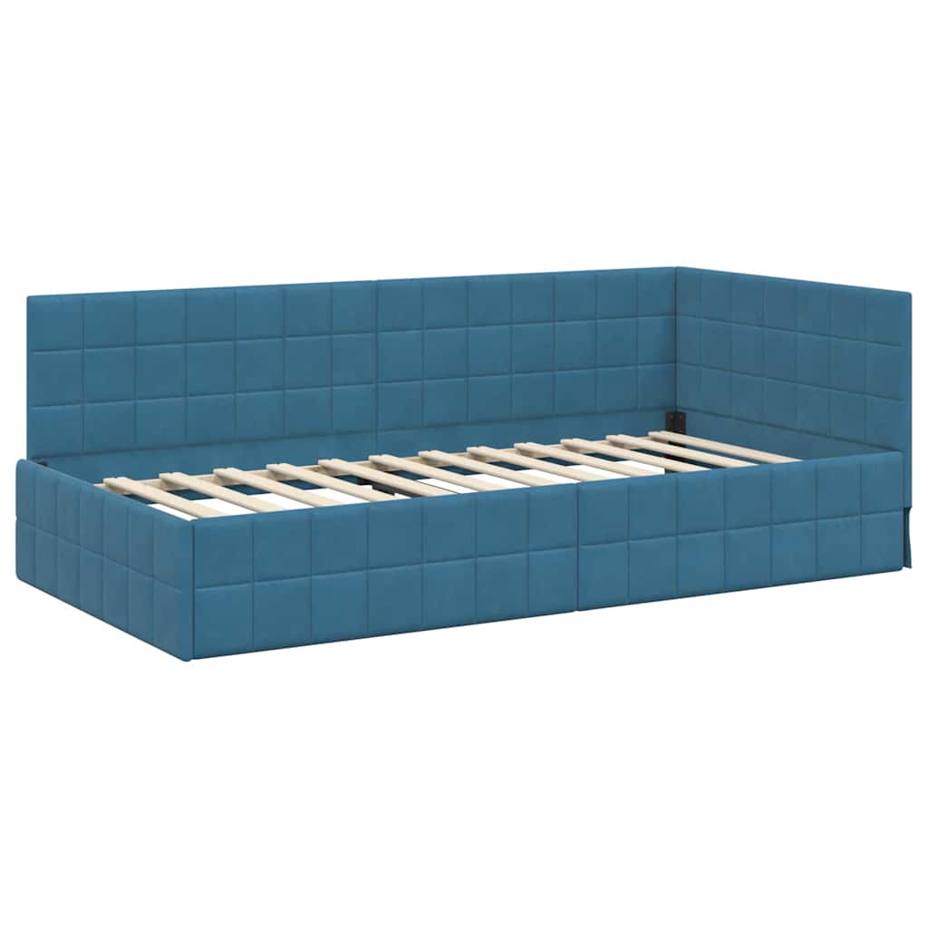Hoekbedframe met Matras met hoofdeinde 2 pcs Blauw Fluweel is nu te koop bij PeponiXL, paradijselijk wonen!