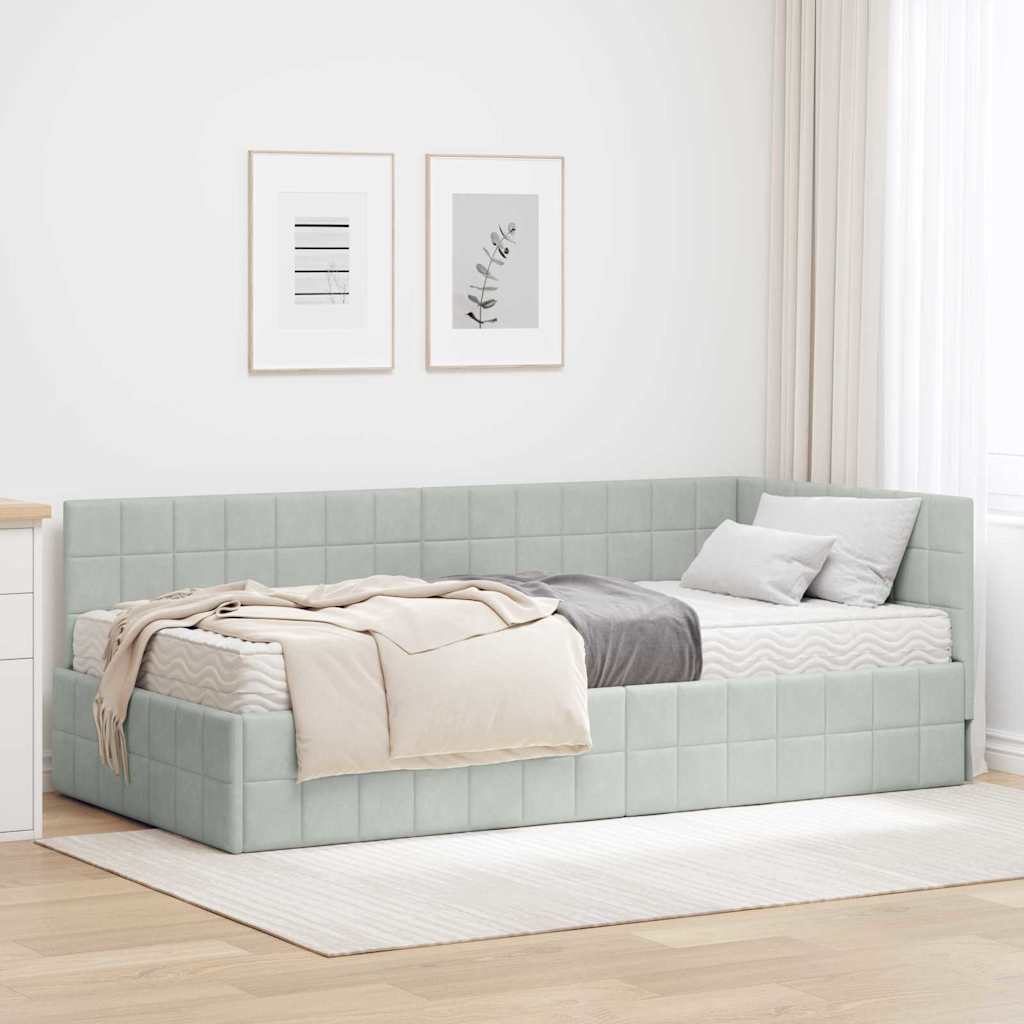 Hoekbedframe met Matras met hoofdeinde 2 pcs Lichtgrijs Fluweel is nu te koop bij PeponiXL, paradijselijk wonen!