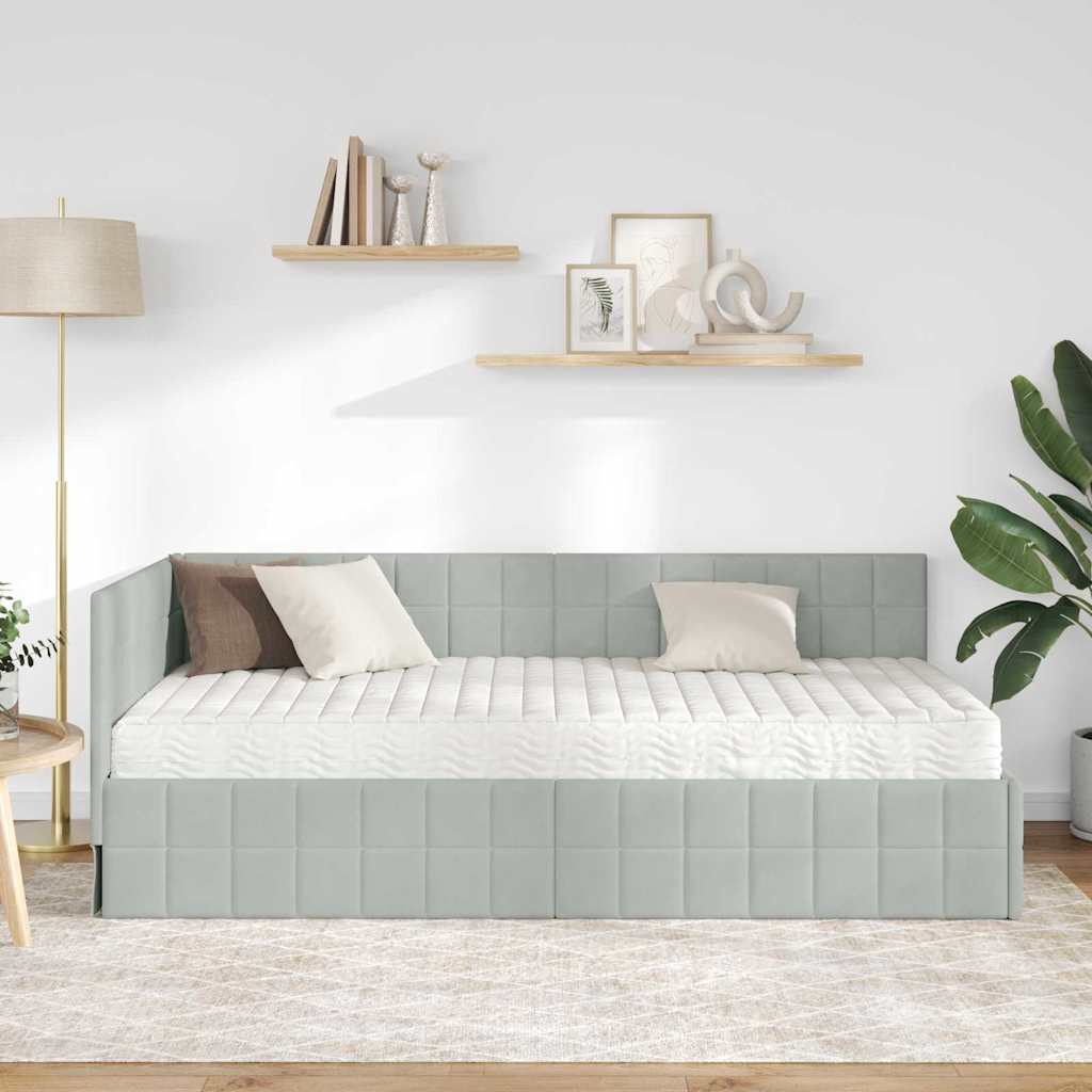 Hoekbedframe met Matras met hoofdeinde 2 pcs Lichtgrijs Fluweel is nu te koop bij PeponiXL, paradijselijk wonen!