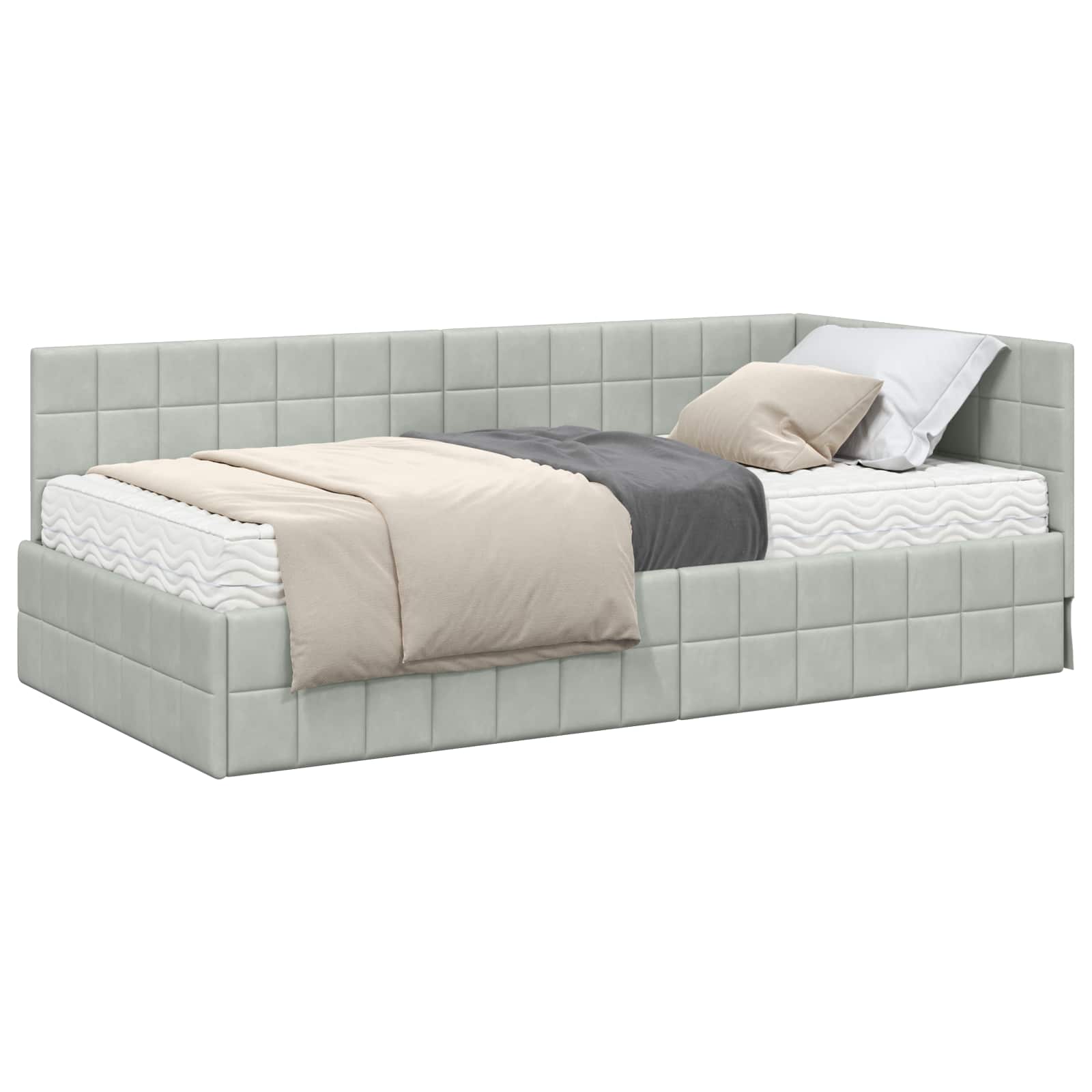 Hoekbedframe met Matras met hoofdeinde 2 pcs Lichtgrijs Fluweel is nu te koop bij PeponiXL, paradijselijk wonen!