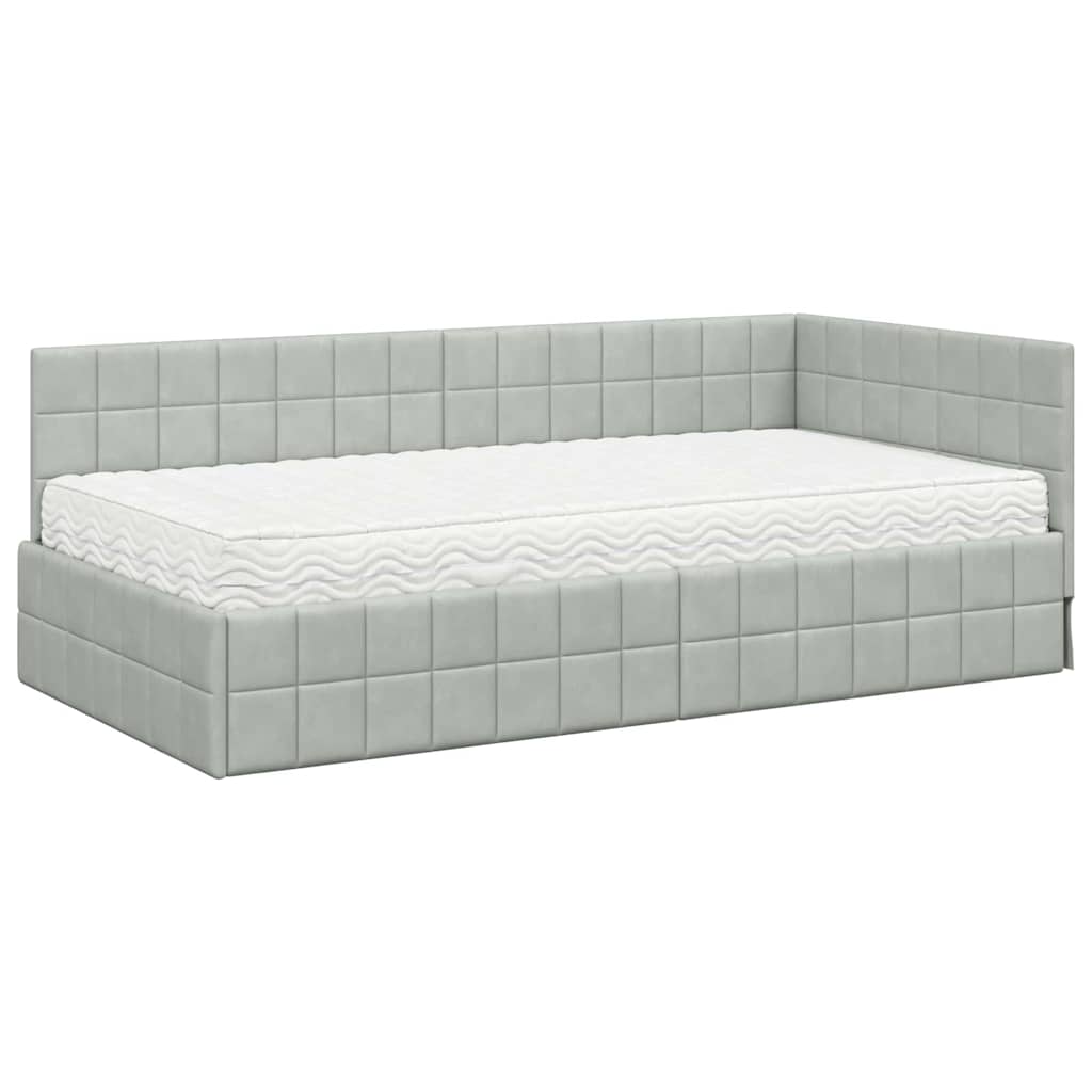 Hoekbedframe met Matras met hoofdeinde 2 pcs Lichtgrijs Fluweel is nu te koop bij PeponiXL, paradijselijk wonen!