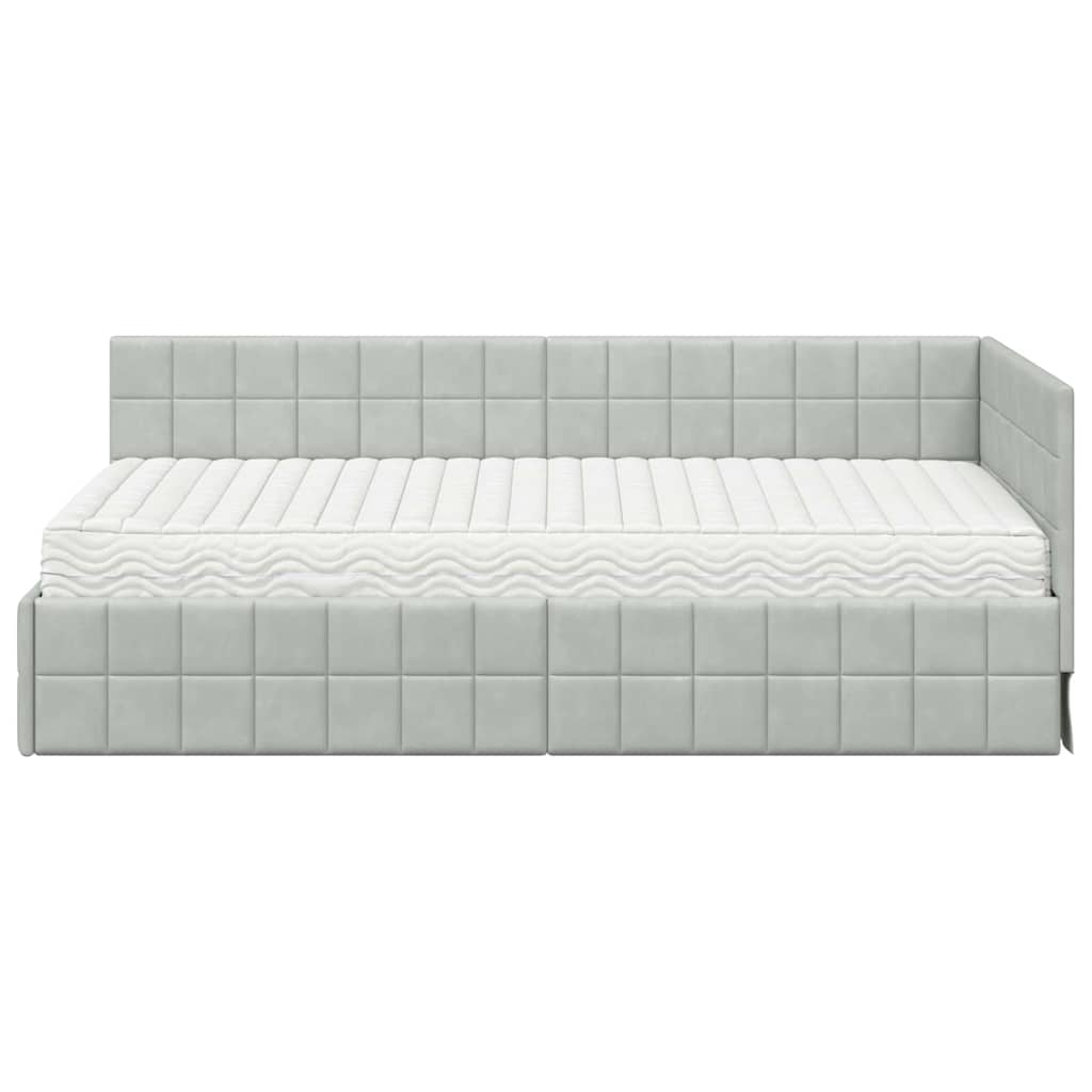 Hoekbedframe met Matras met hoofdeinde 2 pcs Lichtgrijs Fluweel is nu te koop bij PeponiXL, paradijselijk wonen!
