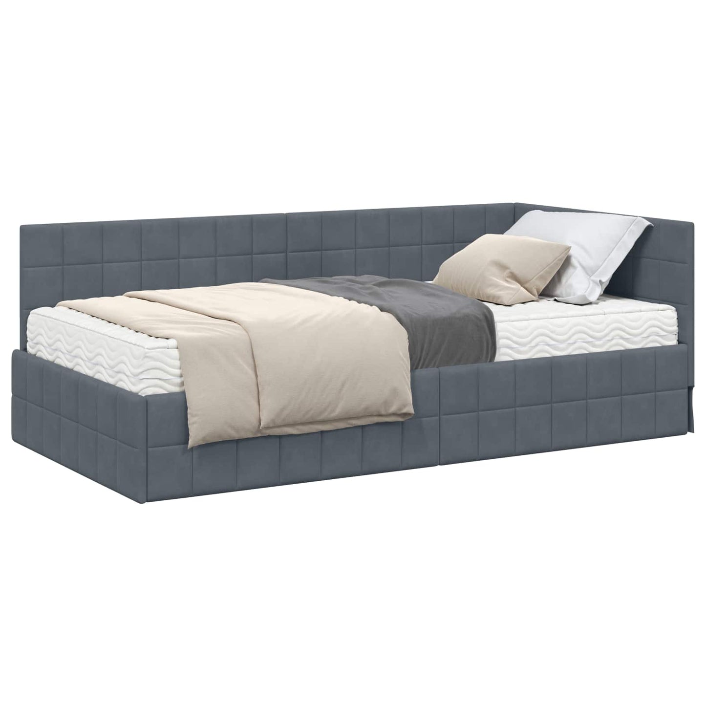 Hoekbedframe met Matras met hoofdeinde 2 pcs Grijs Fluweel