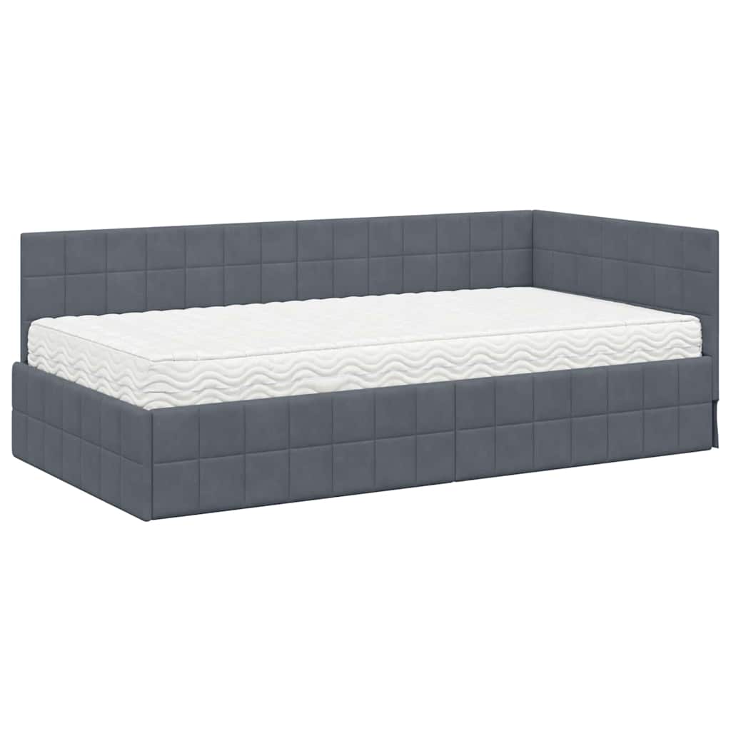 Hoekbedframe met Matras met hoofdeinde 2 pcs Grijs Fluweel