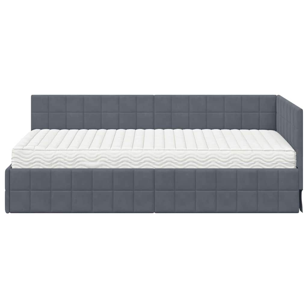 Hoekbedframe met Matras met hoofdeinde 2 pcs Grijs Fluweel