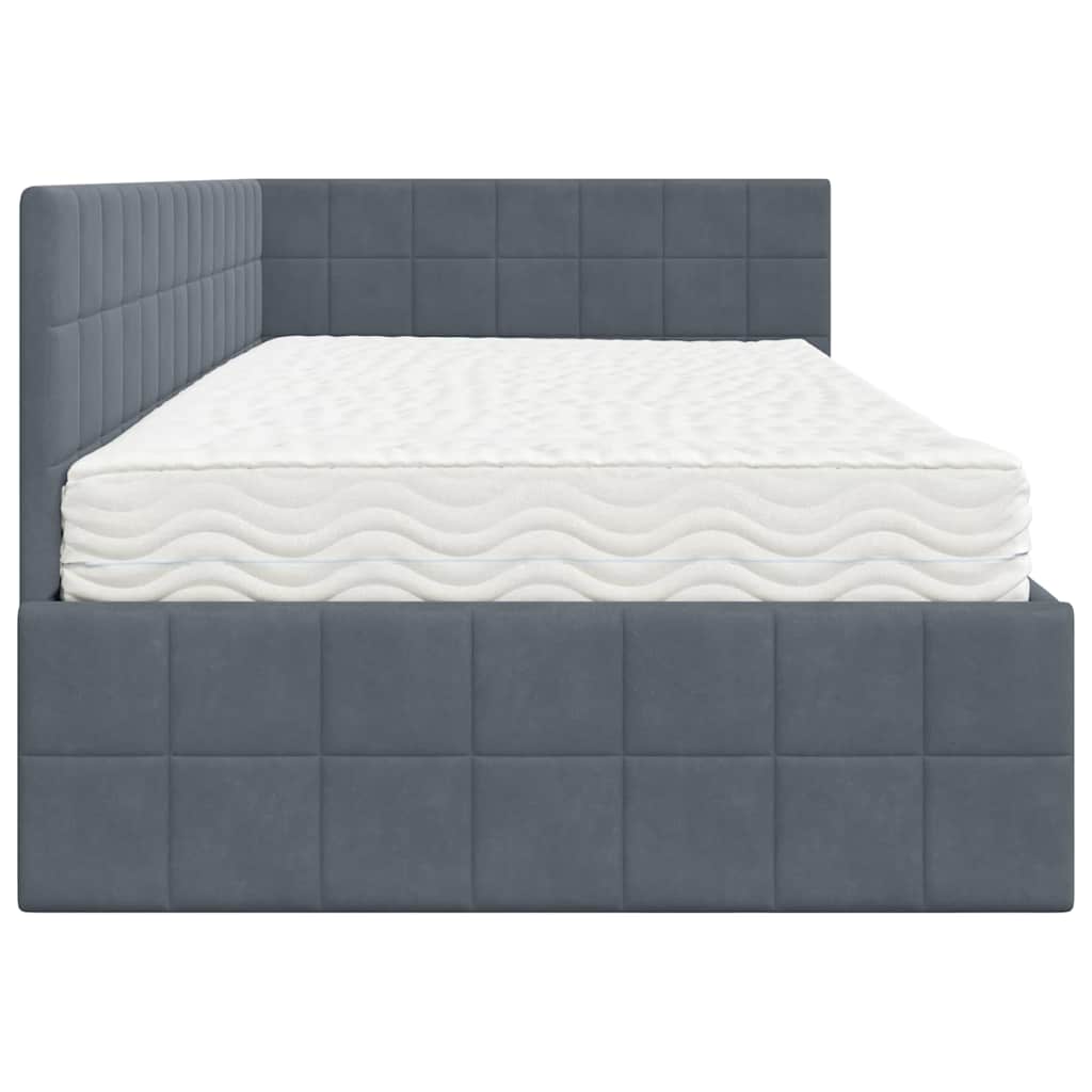 Hoekbedframe met Matras met hoofdeinde 2 pcs Grijs Fluweel