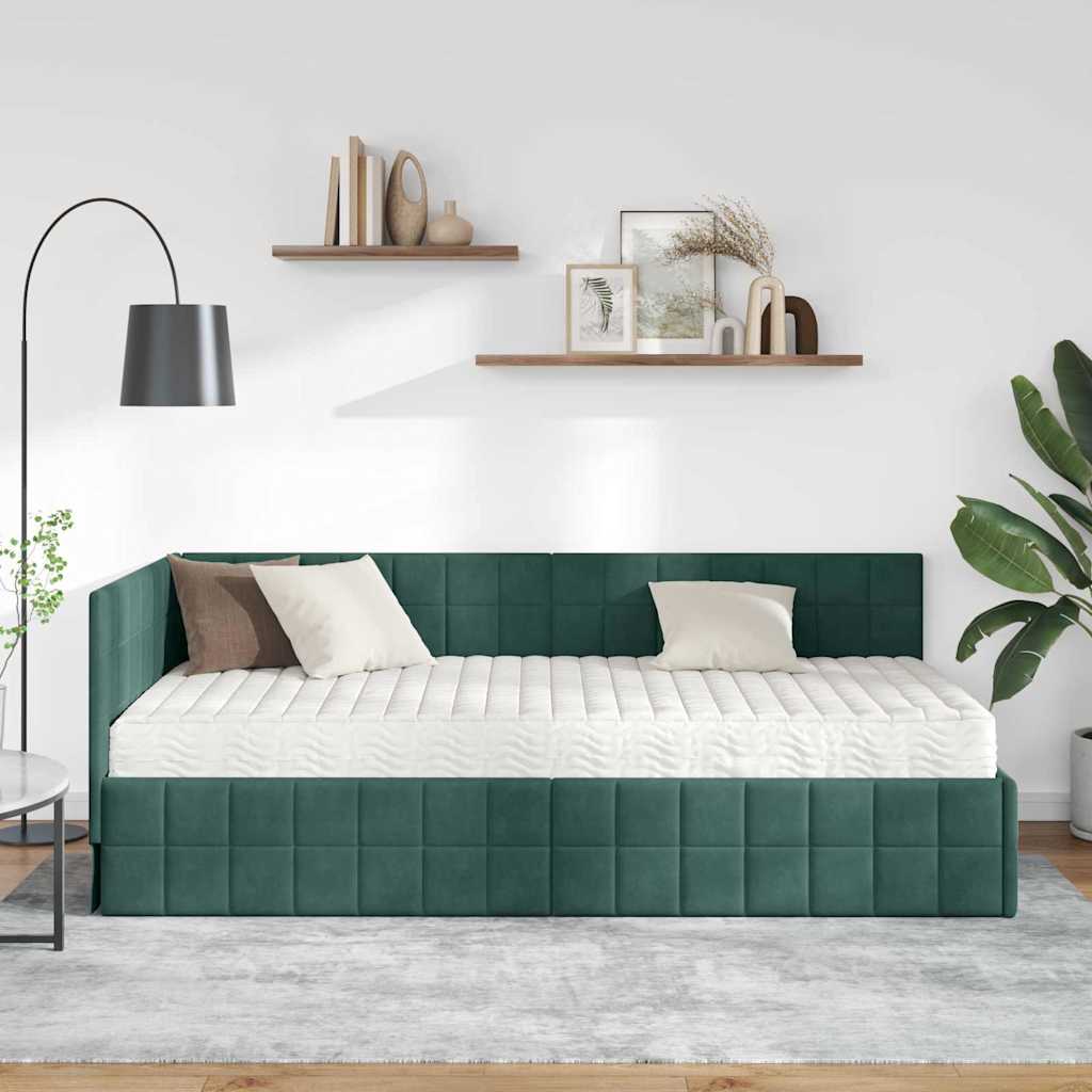 Hoekbedframe met Matras met hoofdeinde 2 pcs Groen Fluweel is nu te koop bij PeponiXL, paradijselijk wonen!
